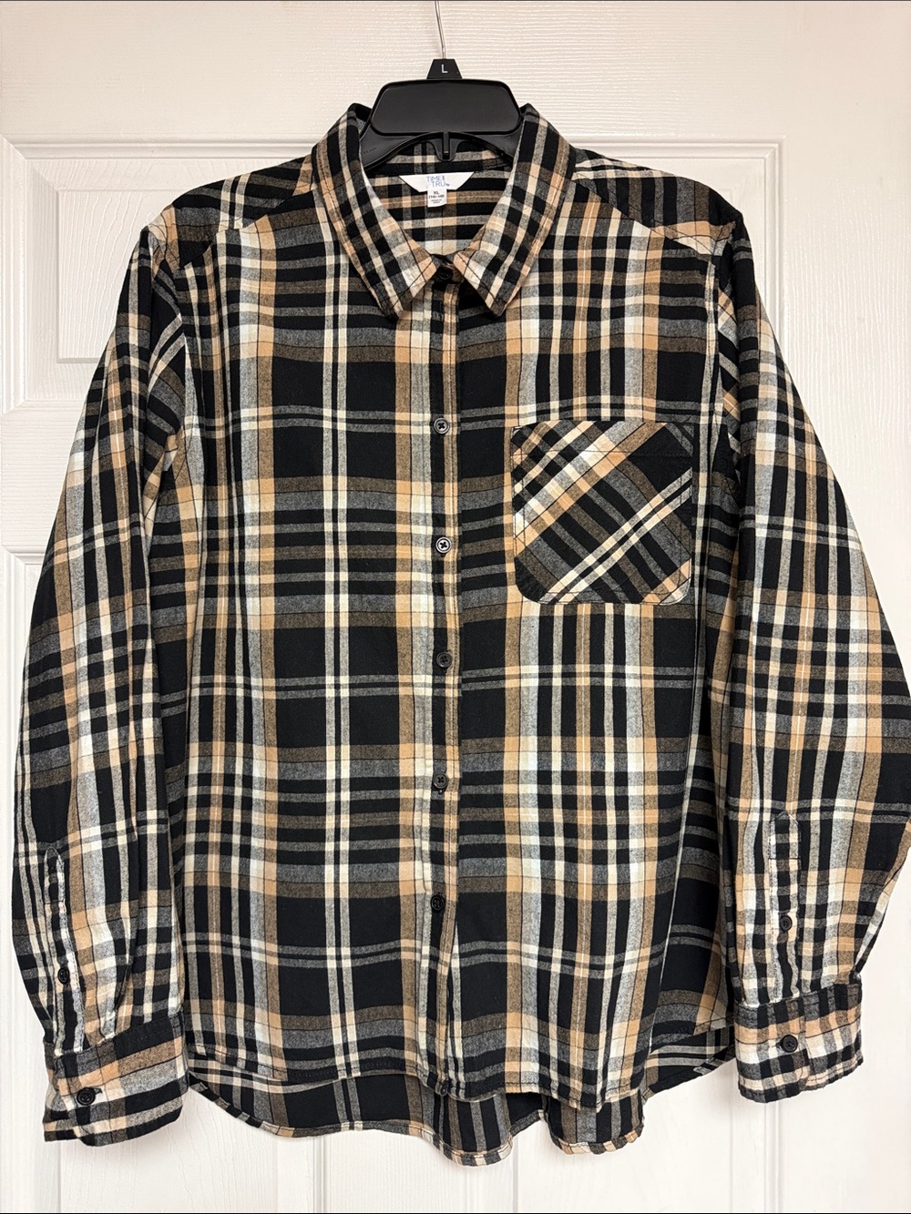 Time and Tru Black and Tan Plaid Flannel women’s Shirt